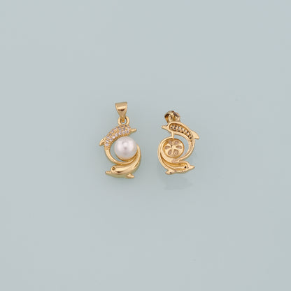 Gold Dolphin Charms,18K Gold Filled Pearl Dolphin Pendant,CZ Micro Pave Ocean Charm Bracelet Necklace for DIY Jewelry Making Supply