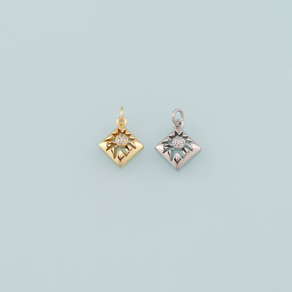18K Gold Filled Rhombus Pendant,CZ Micro Pave Rhombus Charm Bracelet Necklace for DIY Jewelry Making Supply