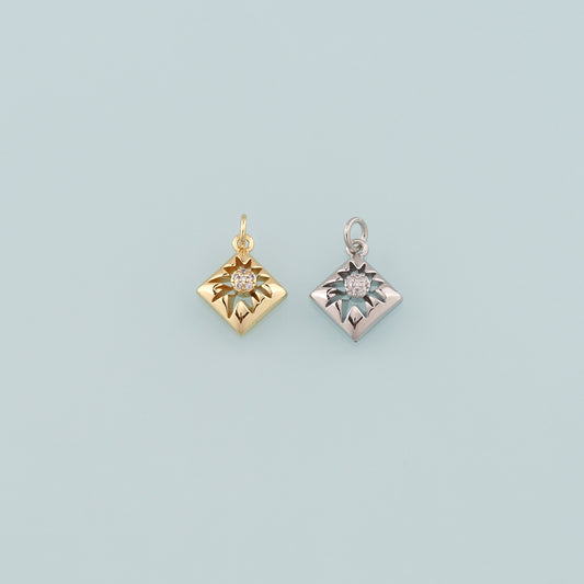 18K Gold Filled Rhombus Pendant,CZ Micro Pave Rhombus Charm Bracelet Necklace for DIY Jewelry Making Supply