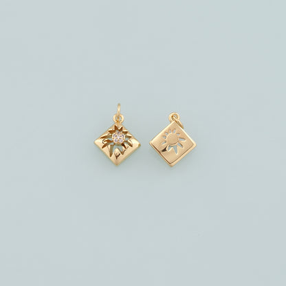 18K Gold Filled Rhombus Pendant,CZ Micro Pave Rhombus Charm Bracelet Necklace for DIY Jewelry Making Supply