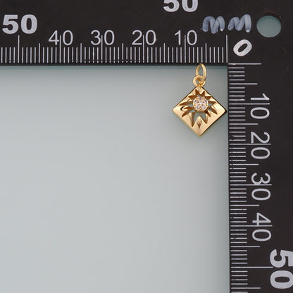 18K Gold Filled Rhombus Pendant,CZ Micro Pave Rhombus Charm Bracelet Necklace for DIY Jewelry Making Supply