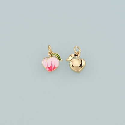 18K Gold Filled Peach Pendant,Enamel Fruit Charm Bracelet Necklace for DIY Jewelry Making Supply