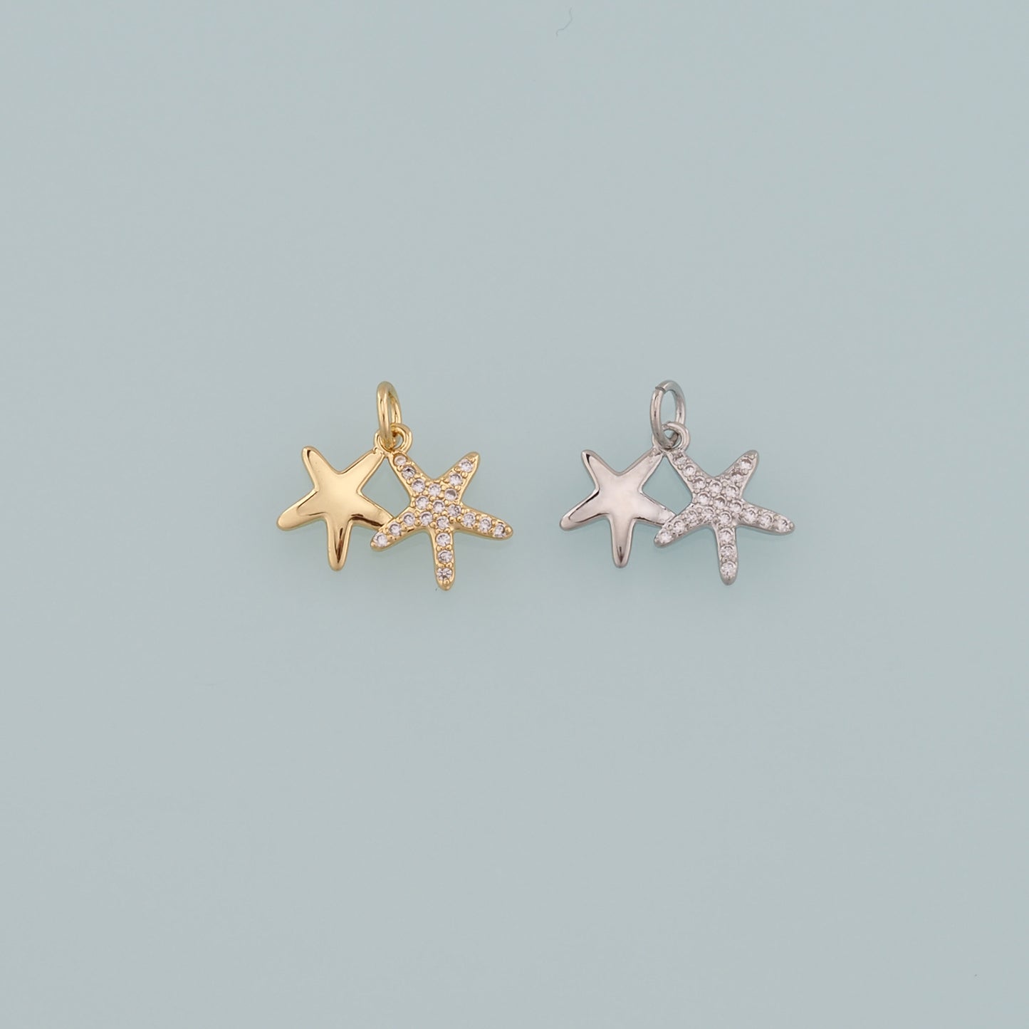 Gold Starfish Charms,18K Gold Filled Sea Star Pendant,CZ Micro Pave Starfish Charm Bracelet Necklace for DIY Jewelry Making Supply