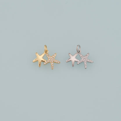 Gold Starfish Charms,18K Gold Filled Sea Star Pendant,CZ Micro Pave Starfish Charm Bracelet Necklace for DIY Jewelry Making Supply