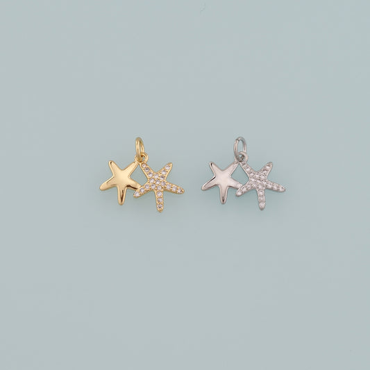 Gold Starfish Charms,18K Gold Filled Sea Star Pendant,CZ Micro Pave Starfish Charm Bracelet Necklace for DIY Jewelry Making Supply