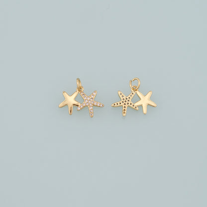 Gold Starfish Charms,18K Gold Filled Sea Star Pendant,CZ Micro Pave Starfish Charm Bracelet Necklace for DIY Jewelry Making Supply