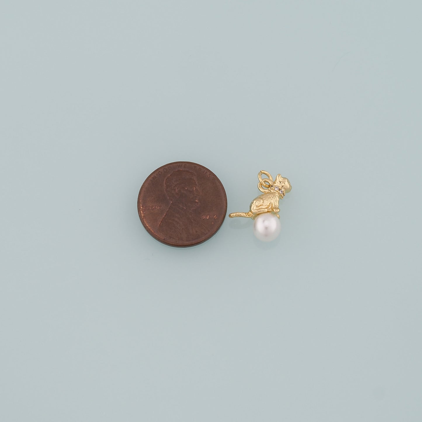 Gold Cat Charm,18K Gold Filled Pearl Cat Pendant,CZ Micro Pave Animal Charm Bracelet Necklace for DIY Jewelry Making Supply