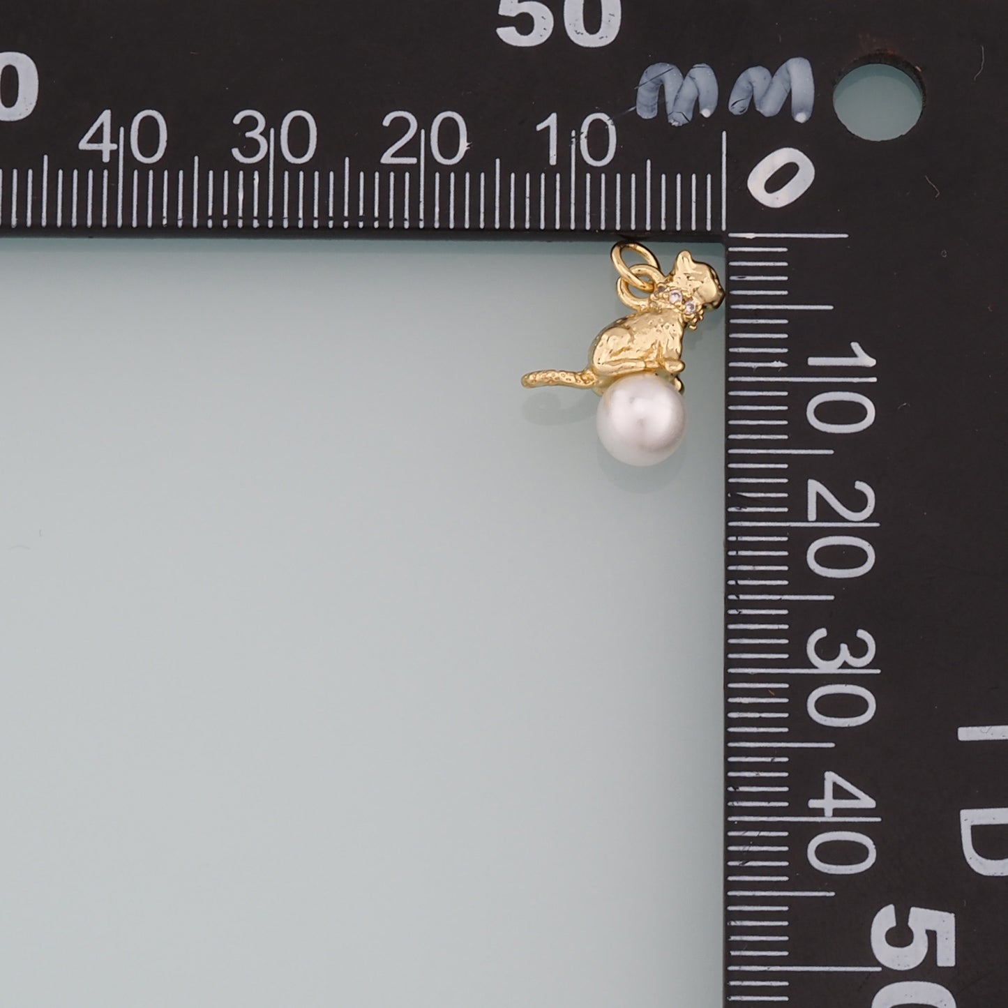 Gold Cat Charm,18K Gold Filled Pearl Cat Pendant,CZ Micro Pave Animal Charm Bracelet Necklace for DIY Jewelry Making Supply