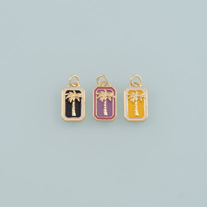 Gold Palm Tree Charms,18K Gold Filled Palm tree Pendant,Enamel coconut tree Charm Bracelet Necklace for DIY Jewelry Making Supply