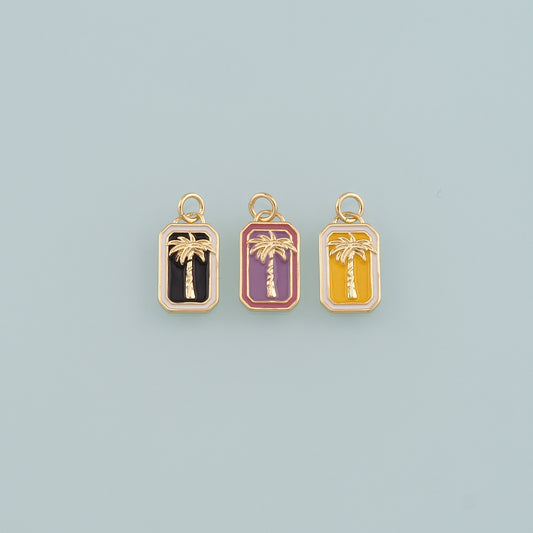Gold Palm Tree Charms,18K Gold Filled Palm tree Pendant,Enamel coconut tree Charm Bracelet Necklace for DIY Jewelry Making Supply