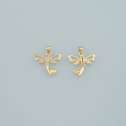 Gold Dragonfly Charms,18K Gold Filled Dragonfly Pendant,CZ Micro Pave Dragonfly Charm Bracelet Necklace for DIY Jewelry Making Supply