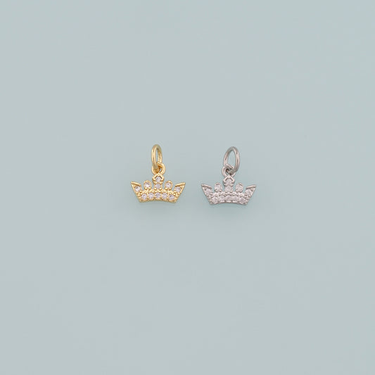 18K Gold Filled Crown Pendant,CZ Micro Pave Crown Charm Bracelet Necklace for DIY Jewelry Making Supply