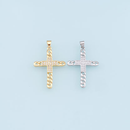 Gold Cross Charms,18K Gold Filled Cross Pendant,CZ Micro Pave Cross Charm Bracelet Necklace for DIY Jewelry Making Supply