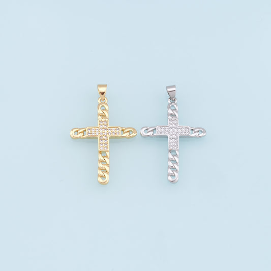 Gold Cross Charms,18K Gold Filled Cross Pendant,CZ Micro Pave Cross Charm Bracelet Necklace for DIY Jewelry Making Supply