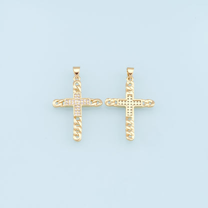 Gold Cross Charms,18K Gold Filled Cross Pendant,CZ Micro Pave Cross Charm Bracelet Necklace for DIY Jewelry Making Supply