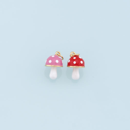 Gold Mushroom Charms,18K Gold Filled Enamel Mushroom Pendant,Kawaii Charm Bracelet Necklace for DIY Jewelry Making Supply
