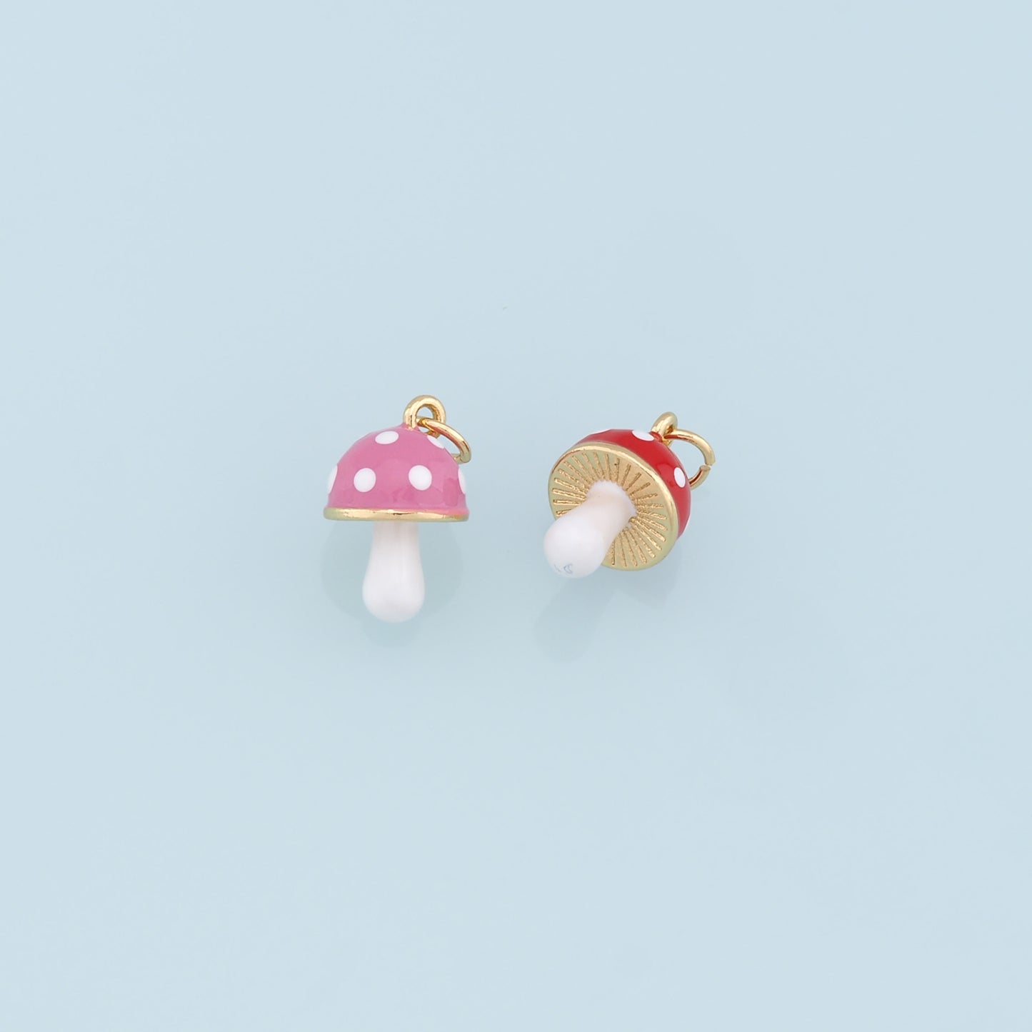 Gold Mushroom Charms,18K Gold Filled Enamel Mushroom Pendant,Kawaii Charm Bracelet Necklace for DIY Jewelry Making Supply