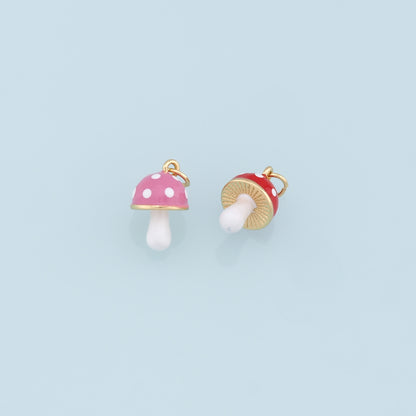 Gold Mushroom Charms,18K Gold Filled Enamel Mushroom Pendant,Kawaii Charm Bracelet Necklace for DIY Jewelry Making Supply