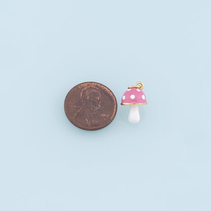 Gold Mushroom Charms,18K Gold Filled Enamel Mushroom Pendant,Kawaii Charm Bracelet Necklace for DIY Jewelry Making Supply