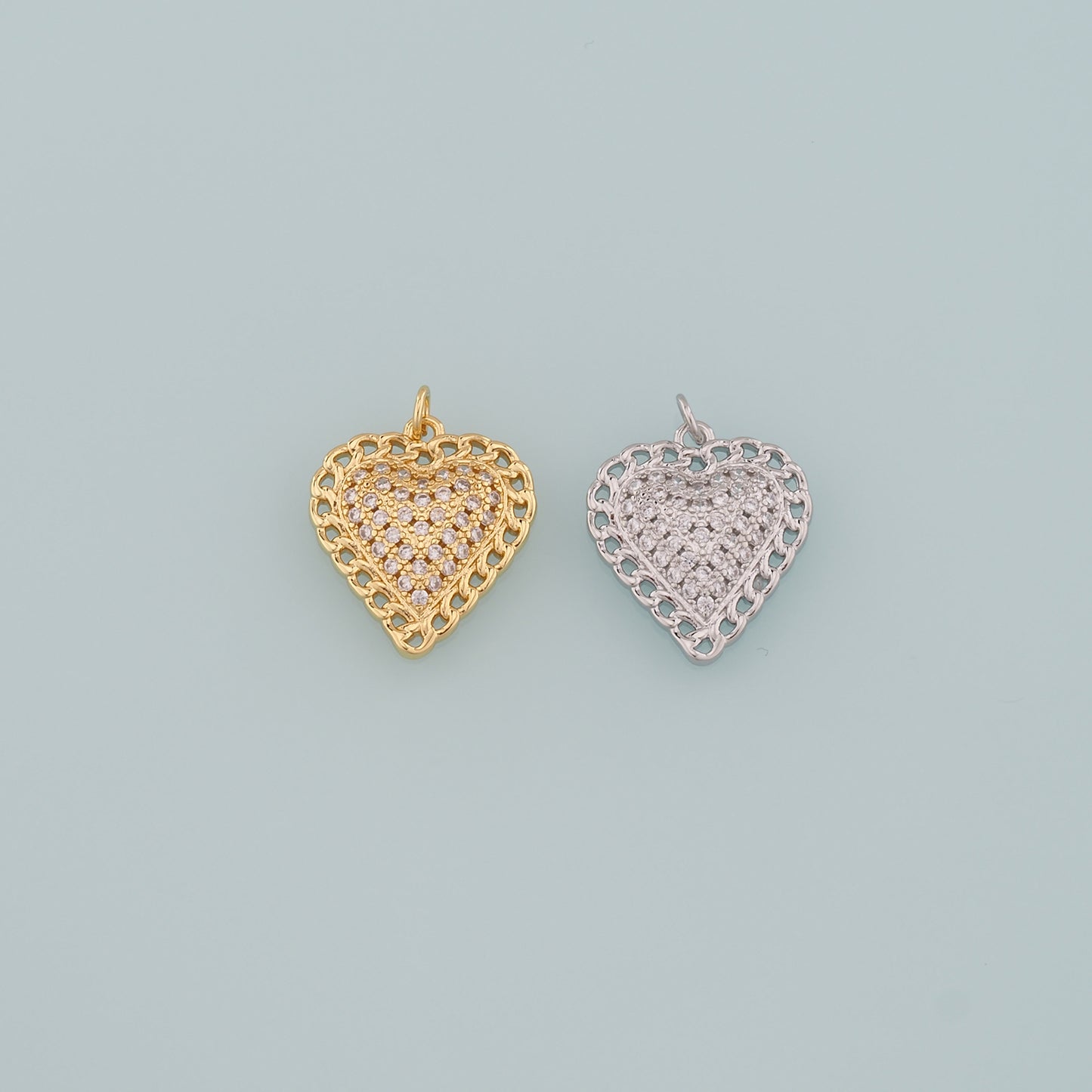 Gold Heart Charms,18K Gold Filled Heart Pendant,CZ Micro Pave Heart Charm Bracelet Necklace for DIY Jewelry Making Supply