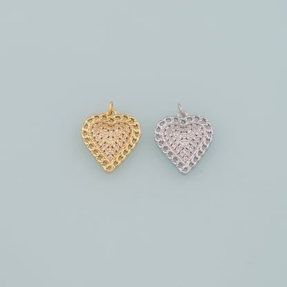 Gold Heart Charms,18K Gold Filled Heart Pendant,CZ Micro Pave Heart Charm Bracelet Necklace for DIY Jewelry Making Supply