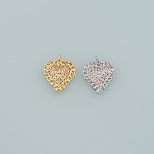 Gold Heart Charms,18K Gold Filled Heart Pendant,CZ Micro Pave Heart Charm Bracelet Necklace for DIY Jewelry Making Supply