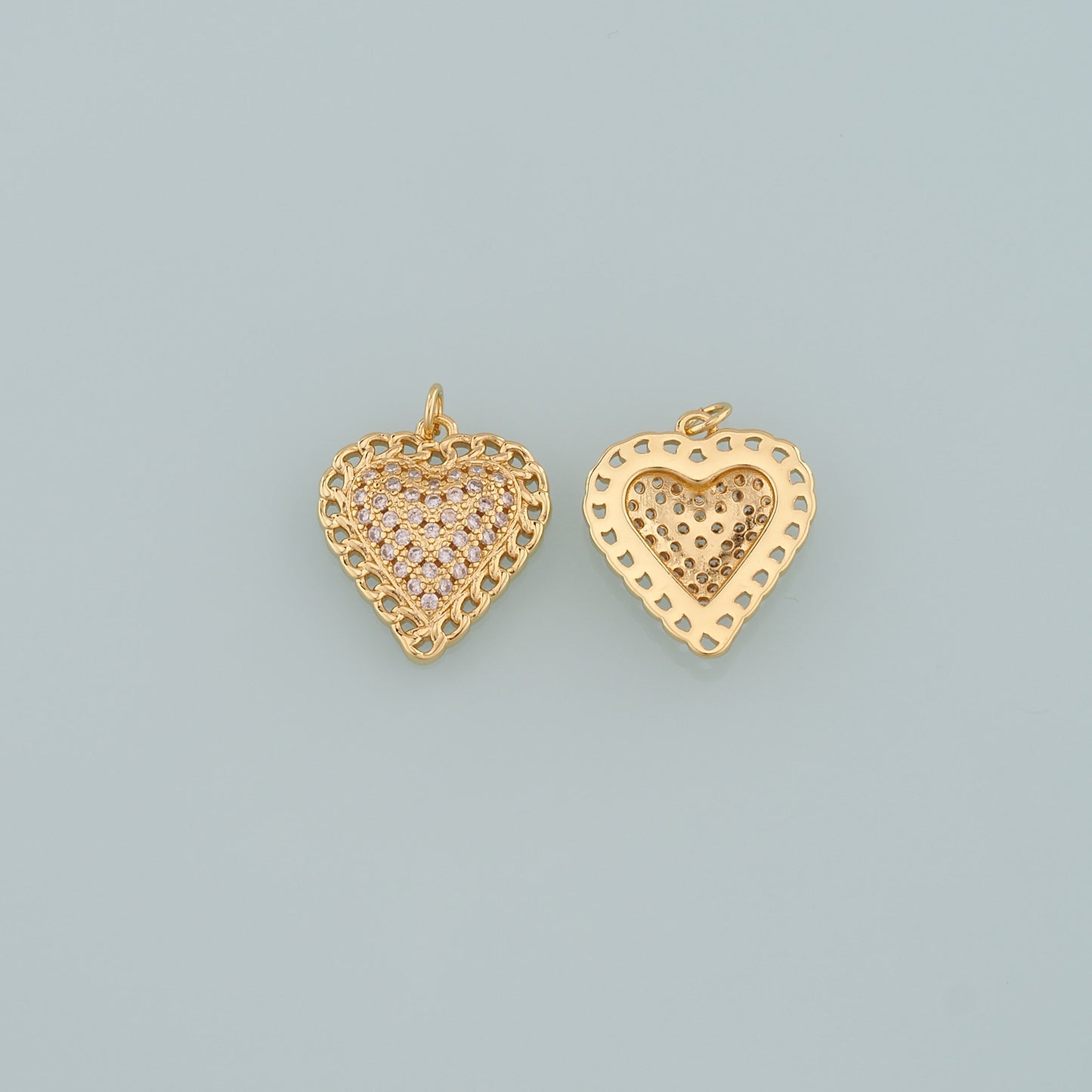 Gold Heart Charms,18K Gold Filled Heart Pendant,CZ Micro Pave Heart Charm Bracelet Necklace for DIY Jewelry Making Supply