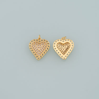 Gold Heart Charms,18K Gold Filled Heart Pendant,CZ Micro Pave Heart Charm Bracelet Necklace for DIY Jewelry Making Supply