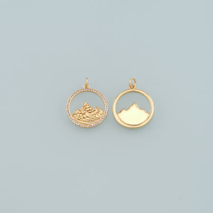 18K Gold Filled Mountain Pendant,CZ Micro Pave Nature Charm Bracelet Necklace for DIY Jewelry Making Supply