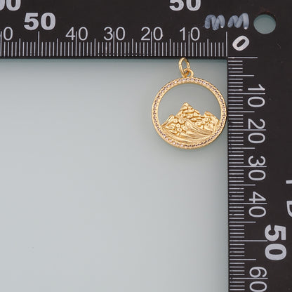 18K Gold Filled Mountain Pendant,CZ Micro Pave Nature Charm Bracelet Necklace for DIY Jewelry Making Supply