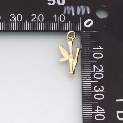 18K Gold Filled Bamboo Pendant,Plant Charm Bracelet Necklace for DIY Jewelry Making Supply