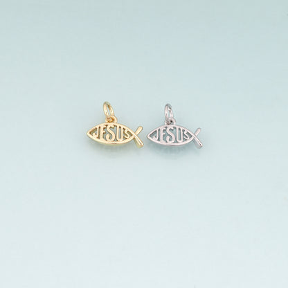 18K Gold Filled Fish Pendant,Jesus Charm Bracelet Necklace for DIY Jewelry Making Supply