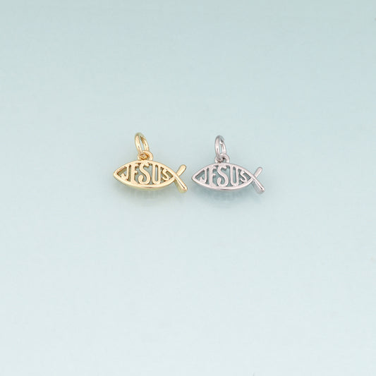 18K Gold Filled Fish Pendant,Jesus Charm Bracelet Necklace for DIY Jewelry Making Supply