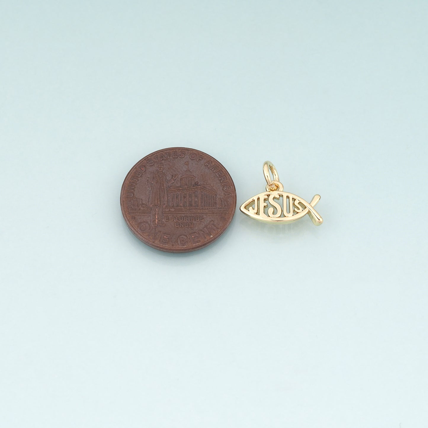18K Gold Filled Fish Pendant,Jesus Charm Bracelet Necklace for DIY Jewelry Making Supply
