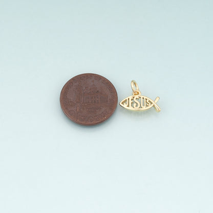 18K Gold Filled Fish Pendant,Jesus Charm Bracelet Necklace for DIY Jewelry Making Supply