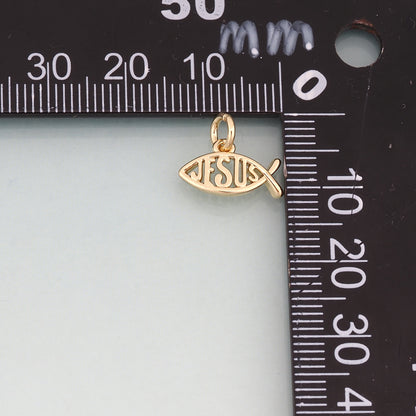 18K Gold Filled Fish Pendant,Jesus Charm Bracelet Necklace for DIY Jewelry Making Supply