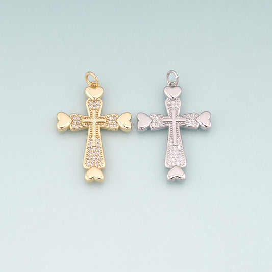 18K Gold Filled Pave CZ Cross Pendant,Religion Charm Bracelet Necklace for DIY Jewelry Making Supply