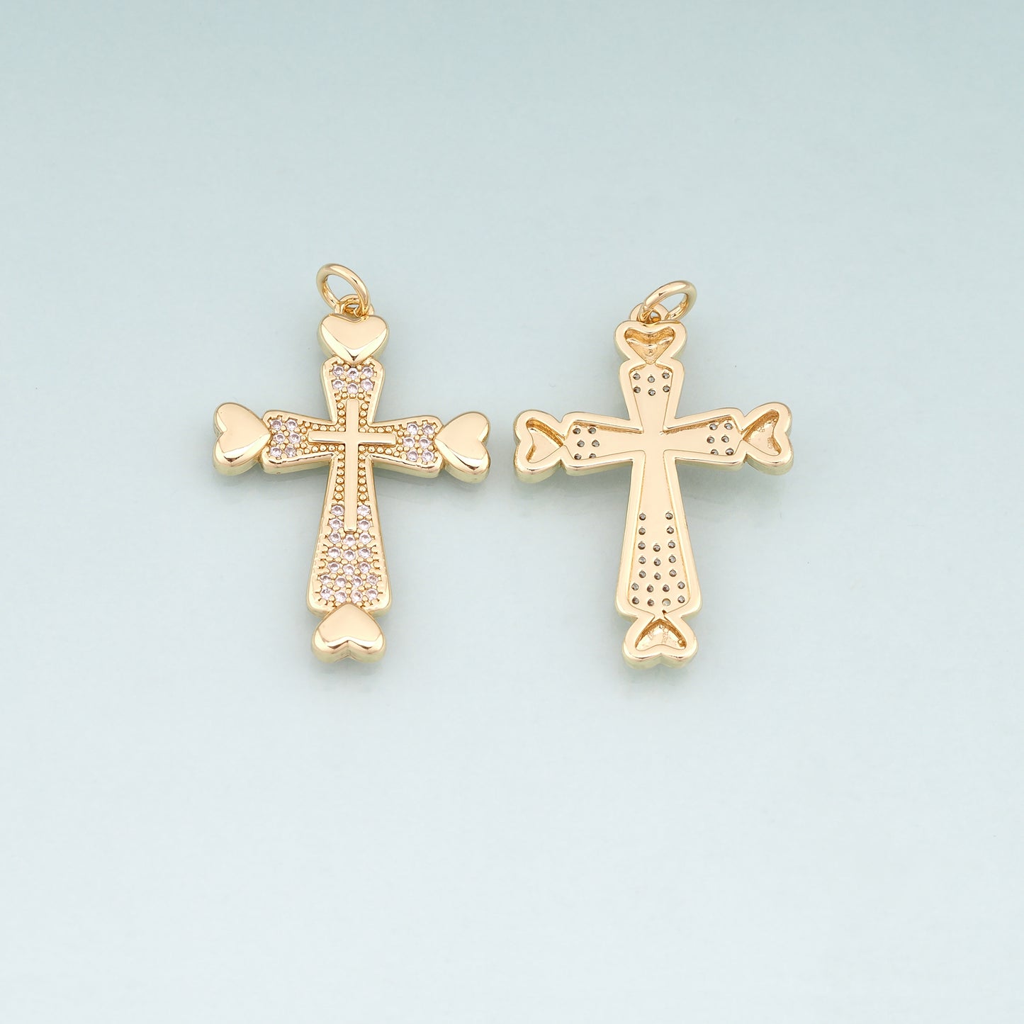 18K Gold Filled Pave CZ Cross Pendant,Religion Charm Bracelet Necklace for DIY Jewelry Making Supply
