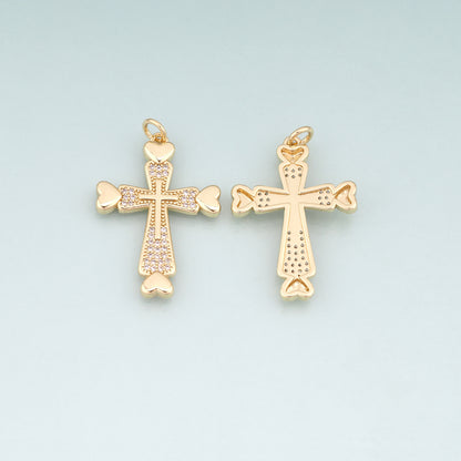 18K Gold Filled Pave CZ Cross Pendant,Religion Charm Bracelet Necklace for DIY Jewelry Making Supply