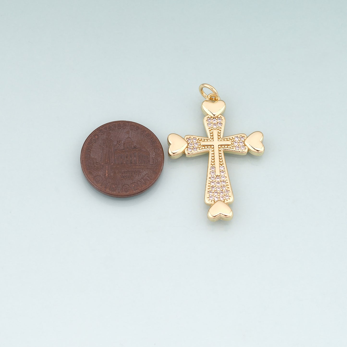18K Gold Filled Pave CZ Cross Pendant,Religion Charm Bracelet Necklace for DIY Jewelry Making Supply