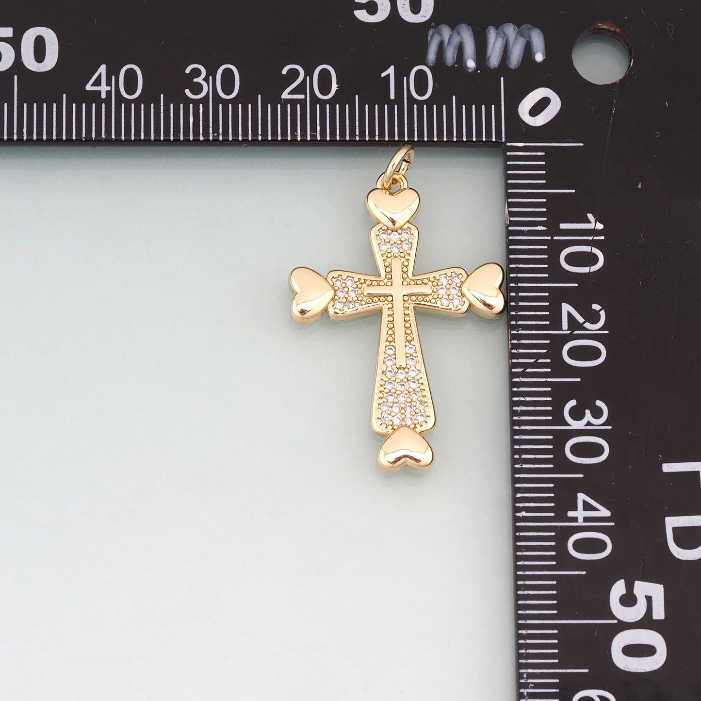18K Gold Filled Pave CZ Cross Pendant,Religion Charm Bracelet Necklace for DIY Jewelry Making Supply