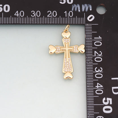 18K Gold Filled Pave CZ Cross Pendant,Religion Charm Bracelet Necklace for DIY Jewelry Making Supply