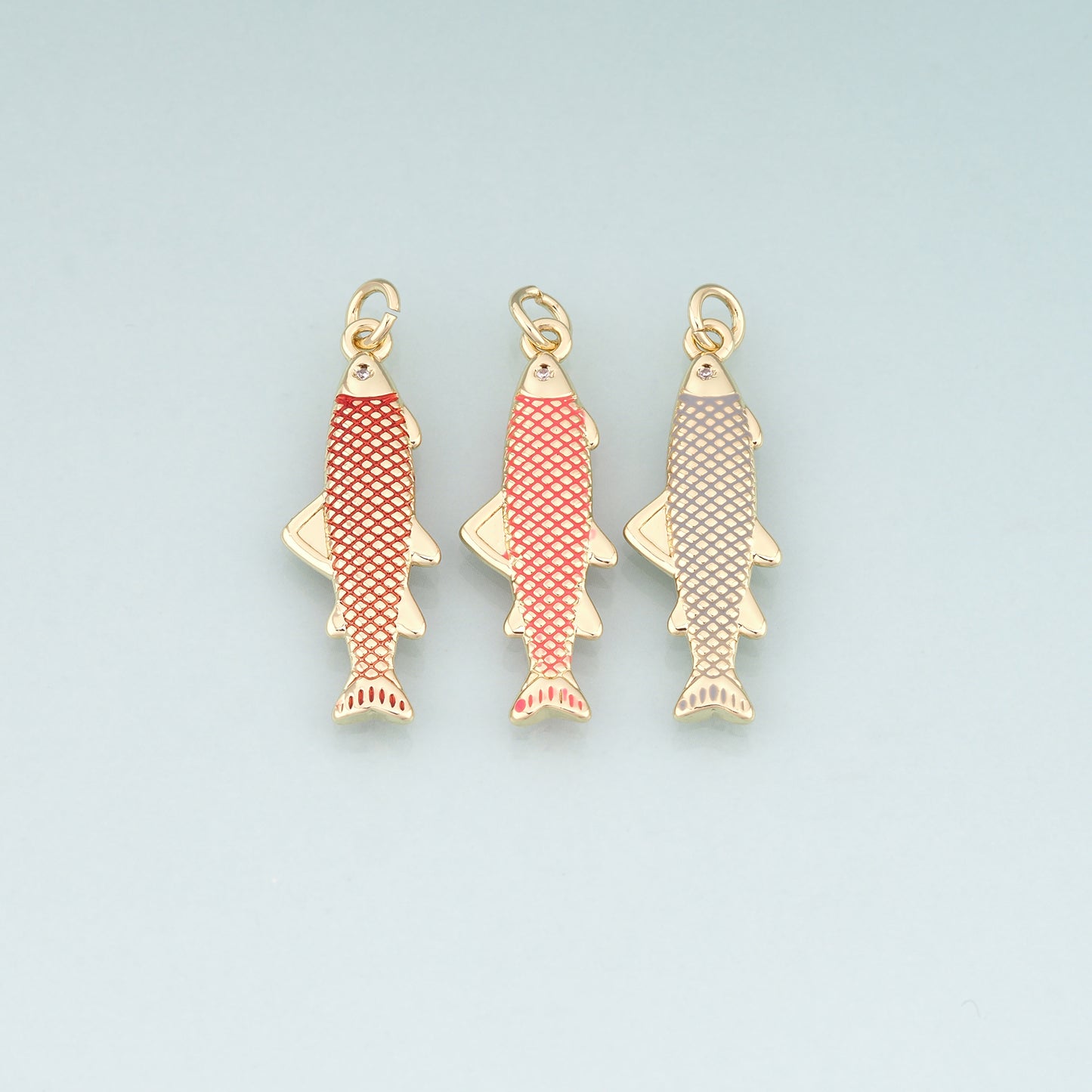 18K Gold Filled Enamel Chum Salmon Pendant,Ocean Charm Bracelet Necklace for DIY Jewelry Making Supply