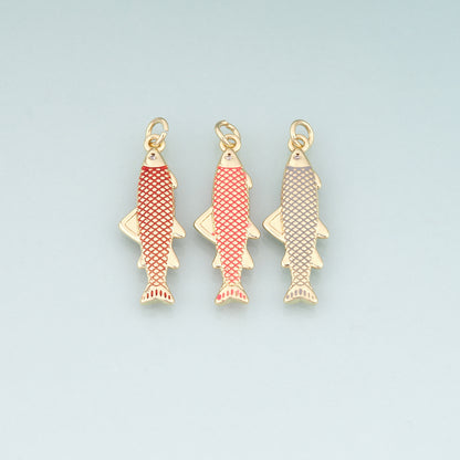 18K Gold Filled Enamel Chum Salmon Pendant,Ocean Charm Bracelet Necklace for DIY Jewelry Making Supply