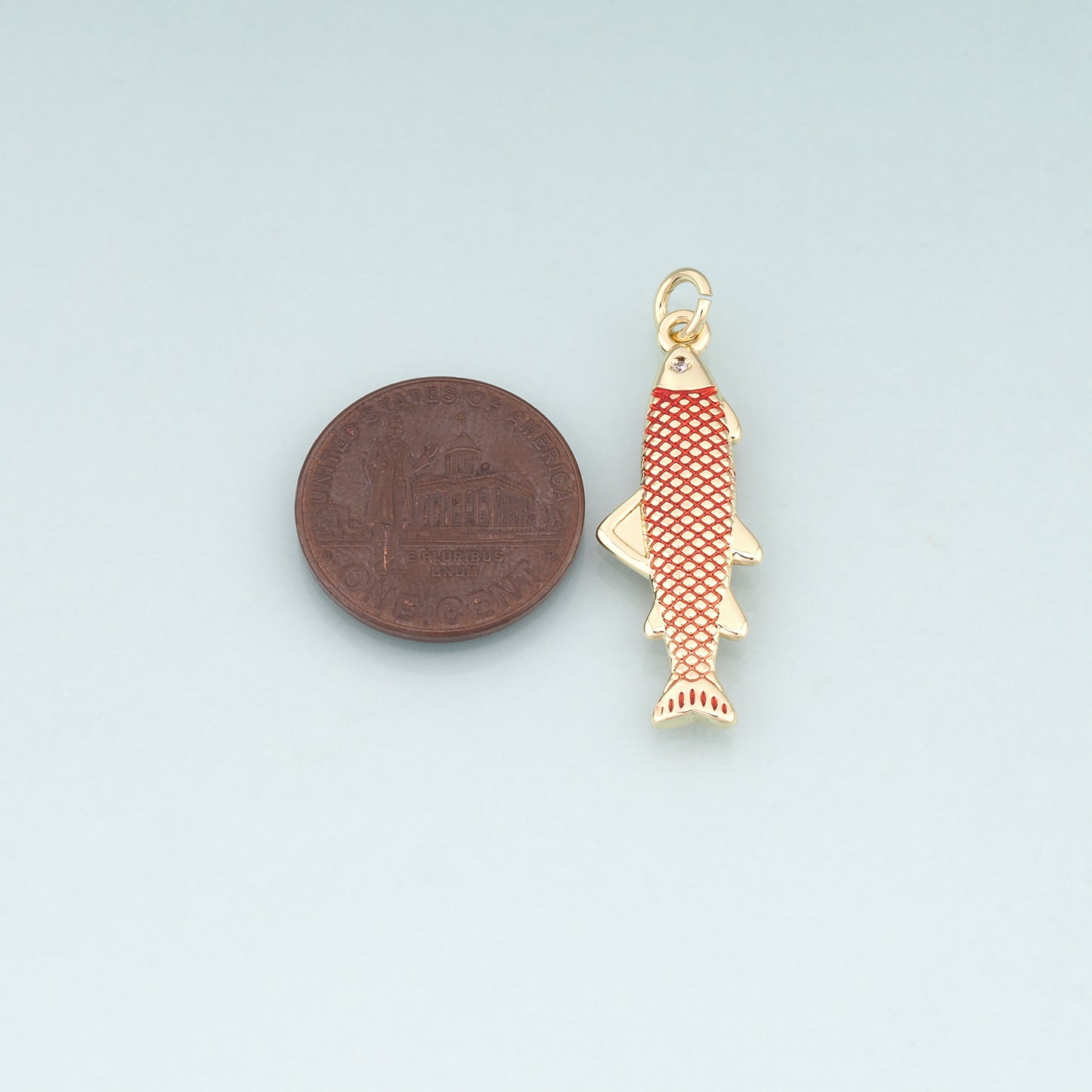 18K Gold Filled Enamel Chum Salmon Pendant,Ocean Charm Bracelet Necklace for DIY Jewelry Making Supply