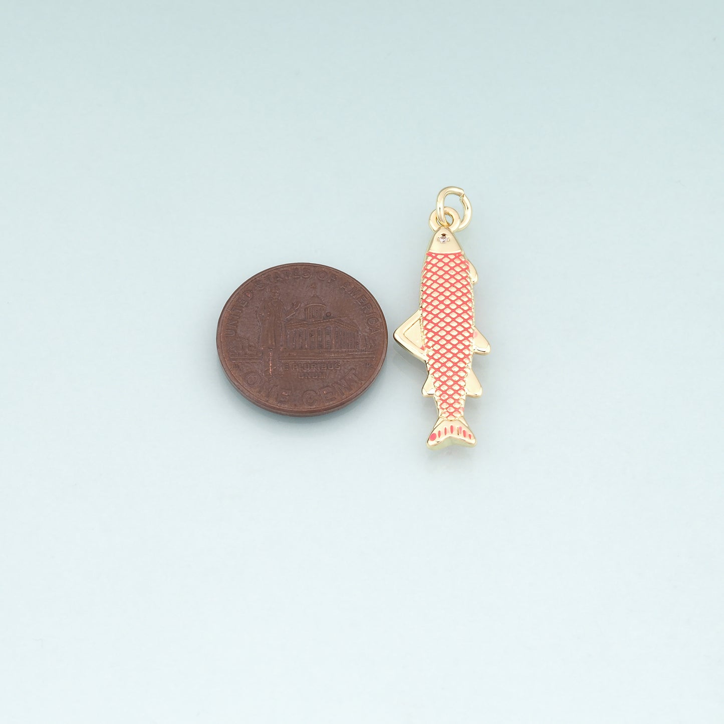 18K Gold Filled Enamel Chum Salmon Pendant,Ocean Charm Bracelet Necklace for DIY Jewelry Making Supply