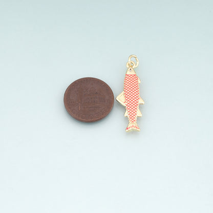 18K Gold Filled Enamel Chum Salmon Pendant,Ocean Charm Bracelet Necklace for DIY Jewelry Making Supply