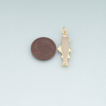 18K Gold Filled Enamel Chum Salmon Pendant,Ocean Charm Bracelet Necklace for DIY Jewelry Making Supply