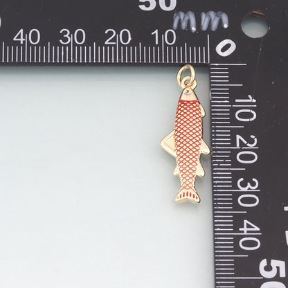 18K Gold Filled Enamel Chum Salmon Pendant,Ocean Charm Bracelet Necklace for DIY Jewelry Making Supply