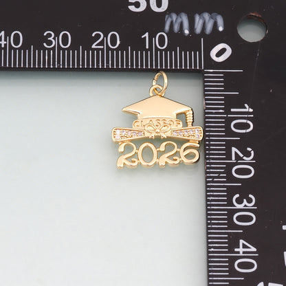 18K Gold Filled CZ 2026 Doctoral Cap Pendant,Graduate Charm Bracelet Necklace for DIY Jewelry Making Supply